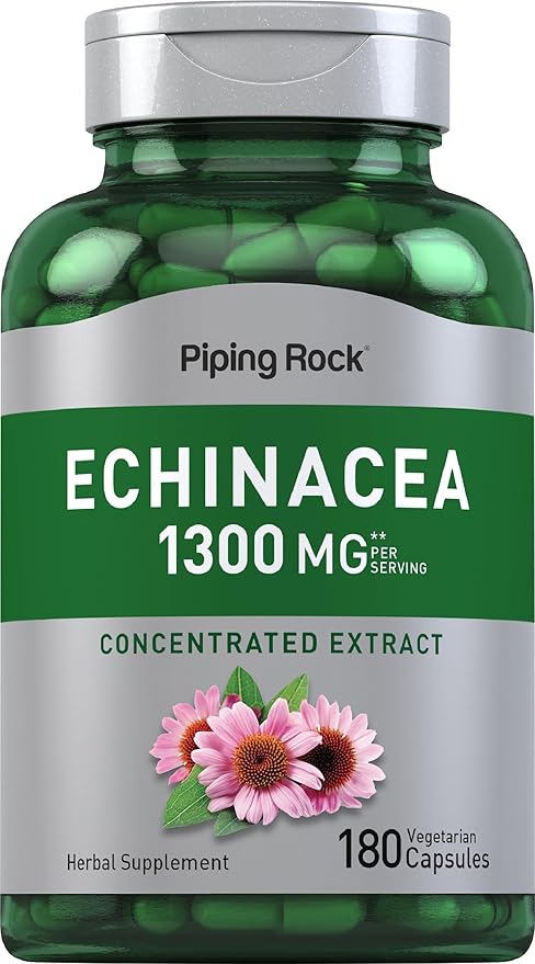 Piping Rock Echinacea Extract Capsules 1300mg | 180 Count | Herbal Supplement | Vegetarian, Gluten Free, Non-GMO
