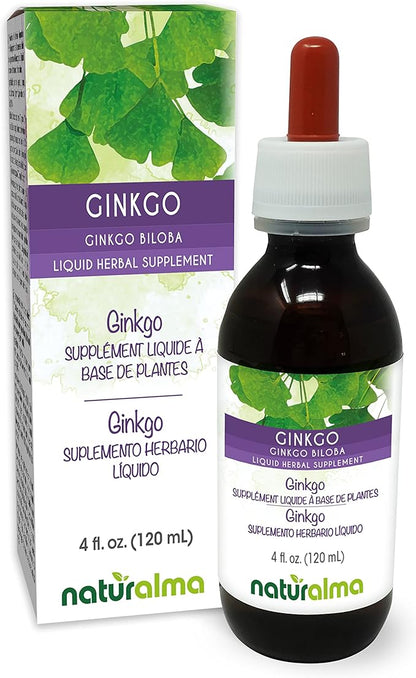 Naturalma Ginkgo (Ginkgo biloba) Leaf Alcohol-Free Tincture - 4 fl oz Liquid Extract in Drops - Herbal Supplement - Vegan