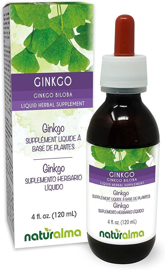 Naturalma Ginkgo (Ginkgo biloba) Leaf Alcohol-Free Tincture - 4 fl oz Liquid Extract in Drops - Herbal Supplement - Vegan