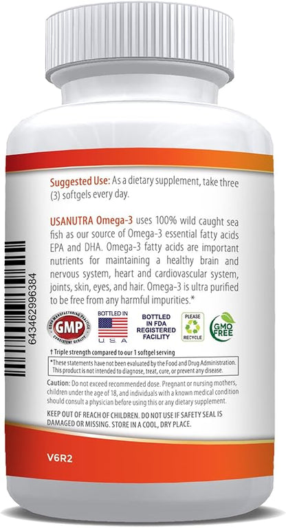 Omega 3 Fish Oil Supplement 3600mg with EPA and DHA for Women and Men Supports Joint, Brain and Heart Health 120 Softgels
