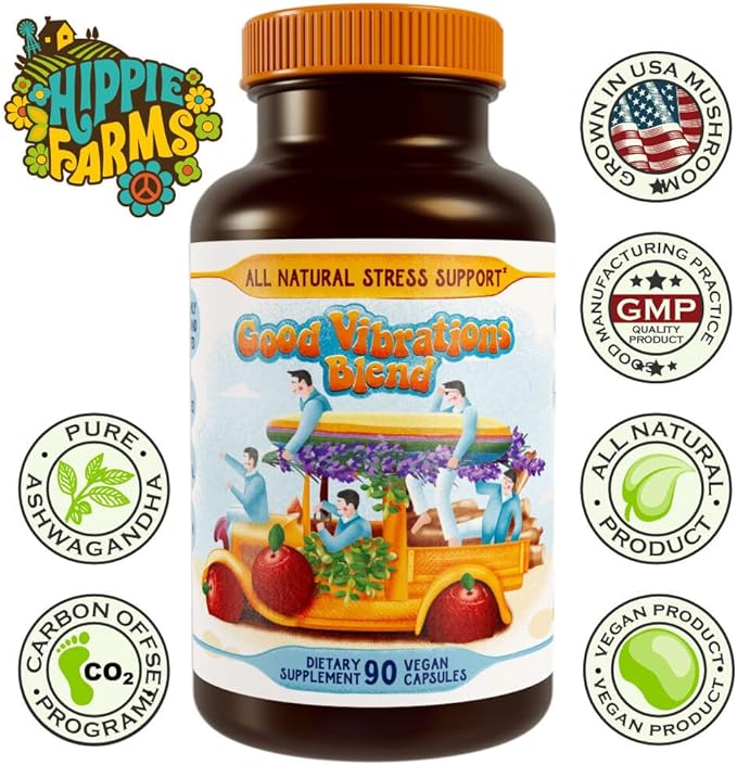 Stress, Mood, Energy Support - Ashwagandha Root, Lion's Mane & More - Good Vibrations Blend