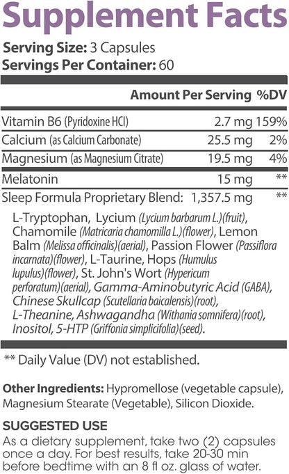 Natural Sleep for Adults – Herbal Supplement with Melatonin, Valerian Root, Magnesium - Deep Sleep Support to Promote Calm Deep Sleeping for Better Rest (180 Count)