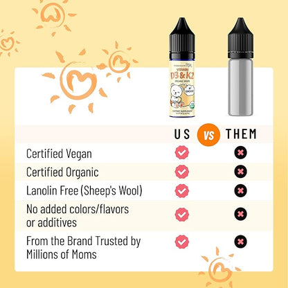 Legendairy Milk Organic Baby Vitamin D3 K2 Liquid Drops, 400 IU of Baby Vitamin D Drops for Infants with K2 Drops, Vitamin D Drops for Newborns, Toddlers, and Kids, Vegan, 90 Drops Liquid