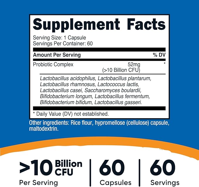 Nutricost Probiotic Complex (10 Billion CFU) 60 Capsules - Acidophilus Plus 9 Other Probiotics, Non-GMO, Gluten Free Supplement