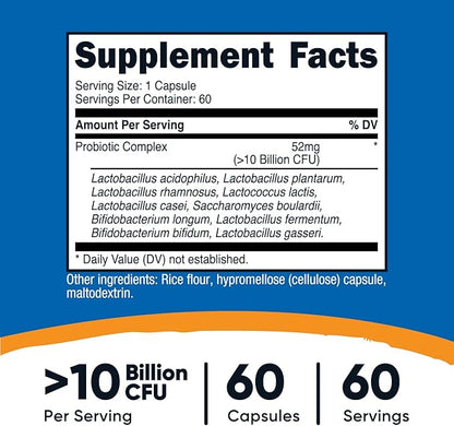 Nutricost Probiotic Complex (10 Billion CFU) 60 Capsules - Acidophilus Plus 9 Other Probiotics, Non-GMO, Gluten Free Supplement