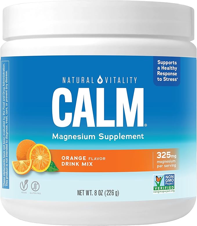 Natural Vitality Calm Magnesium Supplement, Anti-Stress Drink Mix Powder, Gluten Free, Vegan, & Non-GMO, Orange, 8 oz