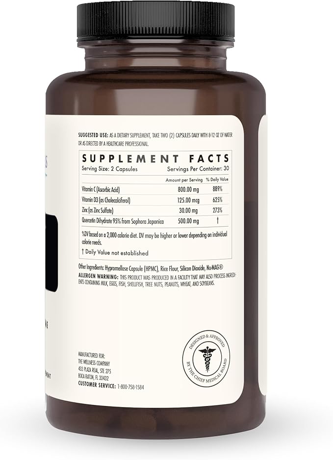 Z-Stack | 60 Capsules | Immune Support Formula with Vitamin C, Vitamin D3, Zinc, and Quercetin | Non-GMO, Gluten-Free | Supports Immune System Health, The Wellness Company