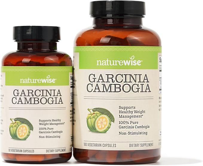 Naturewise Garcinia Cambogia - 60% HCA Concentration Extract, Natural Support for Weight Goals and Energy Levels - Vegan, Non-GMO, Gluten Free - 90 Capsules[1-3 Month Supply]