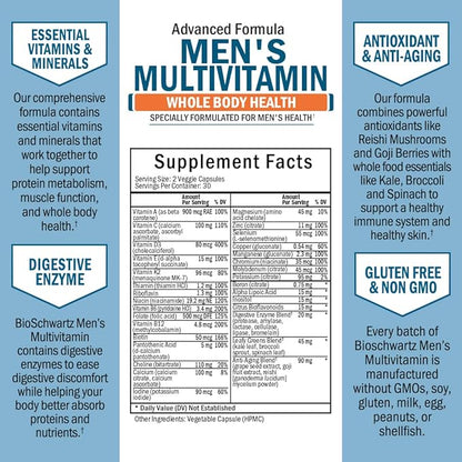 Advanced Daily Men's Multivitamin with Vitamin C A B D3 E and Zinc (1 Month Supply) Plus 65 Billion CFU Daily Probiotic Supplement (1 Month Supply)