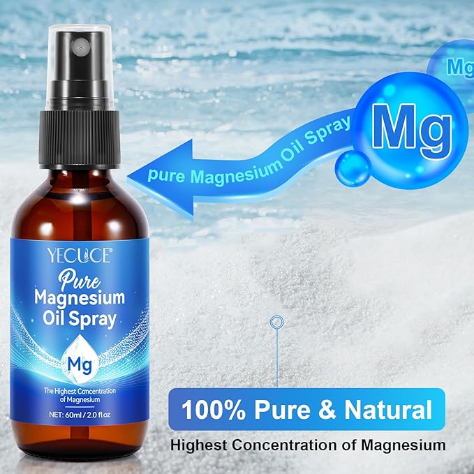 Magnesium Oil, Magnesium Spray, 100% Pure & Natural Magnesium Oil Spray for Feet, Easy to Absorb and Use 2.0 fl.oz
