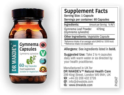 DR WAKDE's® Gymnema Capsules (Gudmar) I 100% Herbal I 60 Veggie Capsules I Ayurvedic Supplement I All Natural