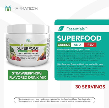 Mannatech Superfood Greens and Reds 192g, (Strawberry-Kiwi) Phytonutrients from Beet Root Powder, Spirulina Powder