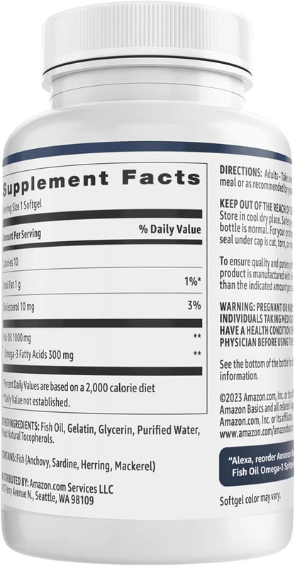 Amazon Basics Fish Oil Omega-3 1000 mg, 90 Softgels (1 per Serving), Gluten Free (Pack of 2)