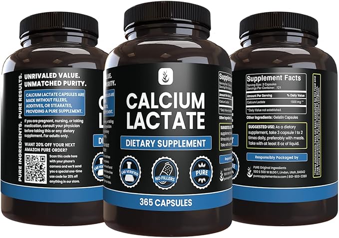 Pure Original Ingredients Calcium Lactate (365 Capsules) No Magnesium Or Rice Fillers, Always Pure, Lab Verified