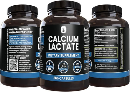 Pure Original Ingredients Calcium Lactate (365 Capsules) No Magnesium Or Rice Fillers, Always Pure, Lab Verified