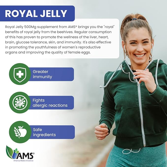 America Medic & Science Royal Jelly 500mg (60 softgels) | Superfood of The Queen Bee | Dietary Supplement for Women | Promotes Immunity and Fertility | Supports Skin, Liver, Heart, and Brain Health