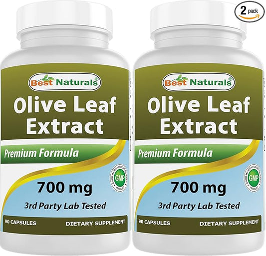 Best Naturals 2 Pack Olive Leaf Extract 700mg 90 Capsules (Total 180 Capsules)