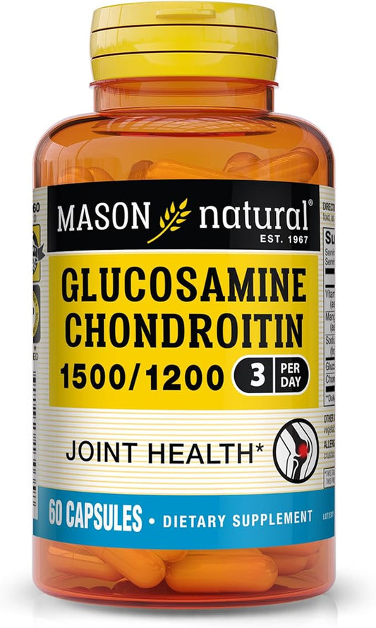 MASON NATURAL Glucosamine Chondroitin 1500/1200 3 Per Day with Vitamin C - Supports Joint Health, Improved Flexibility and Mobility*, 60 Capsules