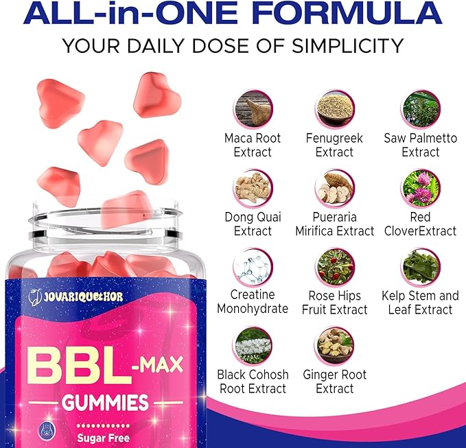 Booty Gummies for Women - BBL Gummies with Multivitamins and Herbal Extracts - Peach Flavor - 60 Count