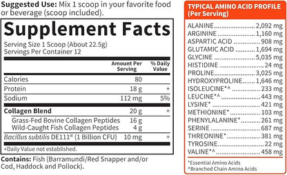 Garden of Life Marine & Grass-Fed Collagen Peptides Powder Supplement (Type I, III) with Probiotics & BCAAs for Mobility, Joint Health, Hair, Skin & Nails - Unflavored, 20g per Serving, 12 Servings