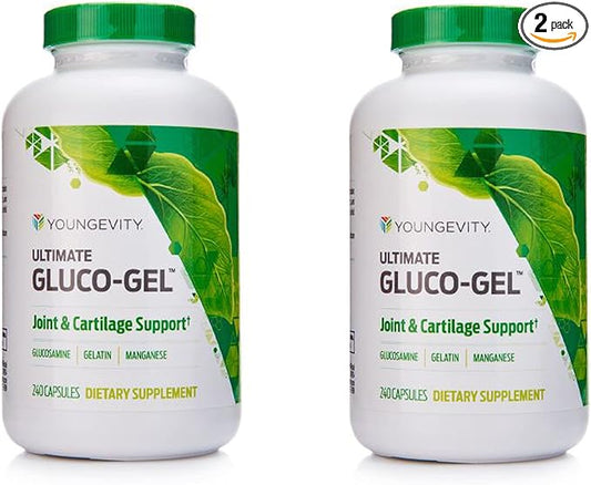 Youngevity Ultimate Gluco-Gel -for Joints, Tendons, Bones & Cartilage | Contains Glucosamine, Gelatin & Manganese | 240 Capsules | 2 Bottles
