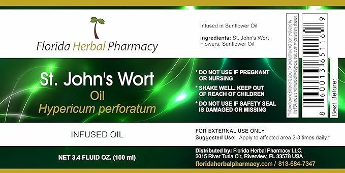 Florida Herbal Pharmacy, St. John's Wort (Hypericum perforatum) Infused Oil 3.4 oz (100 ml).
