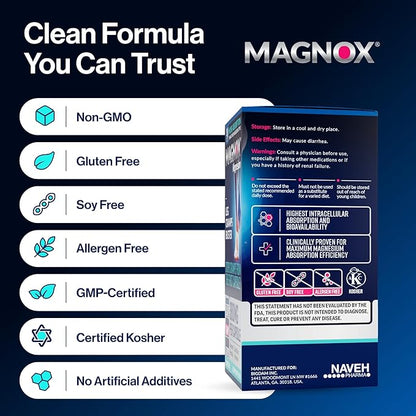 MAGNOX® Leg Cramps Buster | Magnesium Supplement for Muscle Cramps & Spasms | 380mg Magnesium for Leg Cramps at Night | 3X More Absorption | Dead Sea Minerals | Magnesium for Sleep&Muscle | 60 Caps