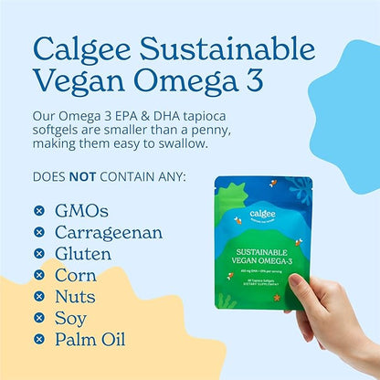 Vegan Omega 3-450mg DHA & EPA Fatty Acids - Sustainable Algae Oil - Plant-Based Fish Oil Alternative - Carrageenan-Free Softgels (60 Ct)