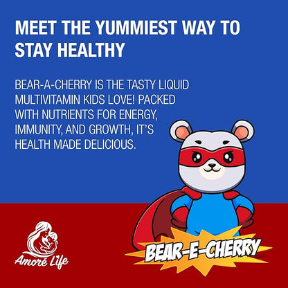 Daily Liquid Multivitamin for Kids, High Absorption with Vitamins A, D, E, B1 and Cod Liver Oil, Vitamin Supplements for Kids, Family Friendly, 16oz, Cherry Flavor