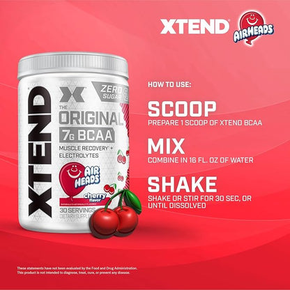 XTEND Original BCAA Powder Airheads Candy Flavor, 7g BCAA and 2.5g L-Glutamine, Sugar Free Post Workout Muscle Recovery Drink with Amino Acids for Men & Women, 30 Servings