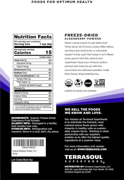 Terrasoul Superfoods Organic Elderberry Powder, 4 Oz - Freeze-Dried