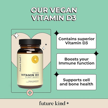 Future Kind Vegan Vitamin D3-2500 IU Plant-Based Supplement for Cell & Immune Support - Sugar-Free, Lichen-Based Vitamin D (30 Softgels in Glass Bottle)