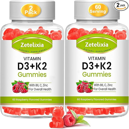 Vitamin D3 K2 Gummies for Adults, Vitamin D3 5000 IU & K2 (MK7) 120mcg, Sugar-Free D3 K2 Supplements with Vitamin B6, C & Zinc, Support Bone, Teeth, Muscle & Immunity, 120 Count