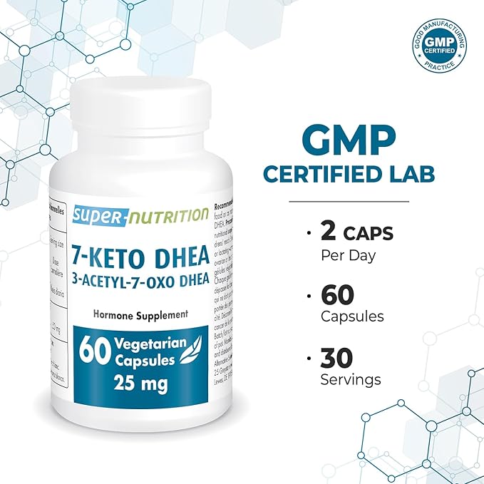 Supersmart 7-Keto DHEA 25mg - Advanced DHEA Metabolite Supplement | Non-GMO & Gluten Free - 60 Vegetarian Capsules