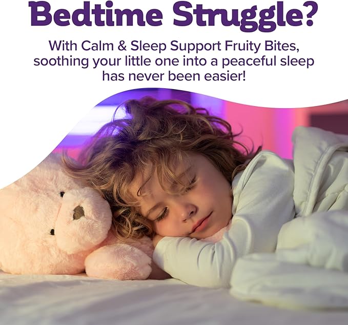 Biostime Kids Sleep Fruity Bites (Ages 4+) | Includes Probiotics| Calm magnesium gummies for kids | Melatonin Free calm gummies for Sleep aid | No added sugar | 60 Count