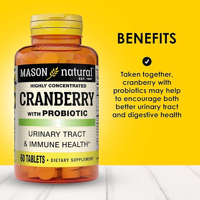 MASON NATURAL Cranberry with Probiotic, 2 Month Supply, Highly Concentrated, Supports Normal Immune Health & Urinary System, 60 Tablets