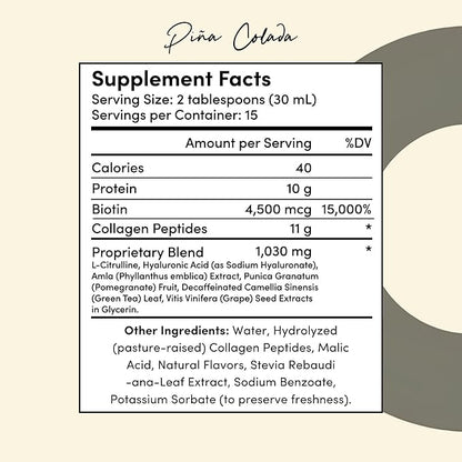 Tranont Glow | Piña Colada | Type 1 Collagen with Superfood Antioxidant Support | for Hair, Skin, Nails & Joints | Liquid Collagen with Hyaluronic Acid & Peptides | 15 Fl Oz