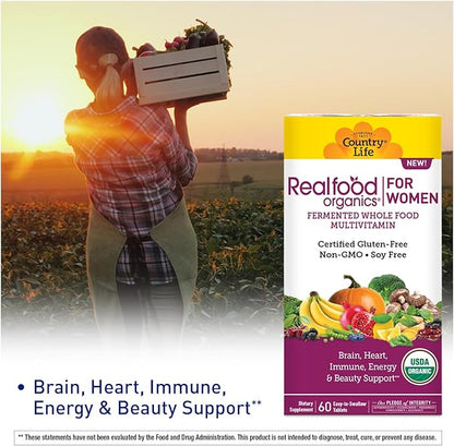 Country Life Realfood Organics for Women with Over 1,300mg Organic Fermented Whole Foods - Certified Gluten Free, Certified Vegan, Certified USDA Organic - 60 Tablets