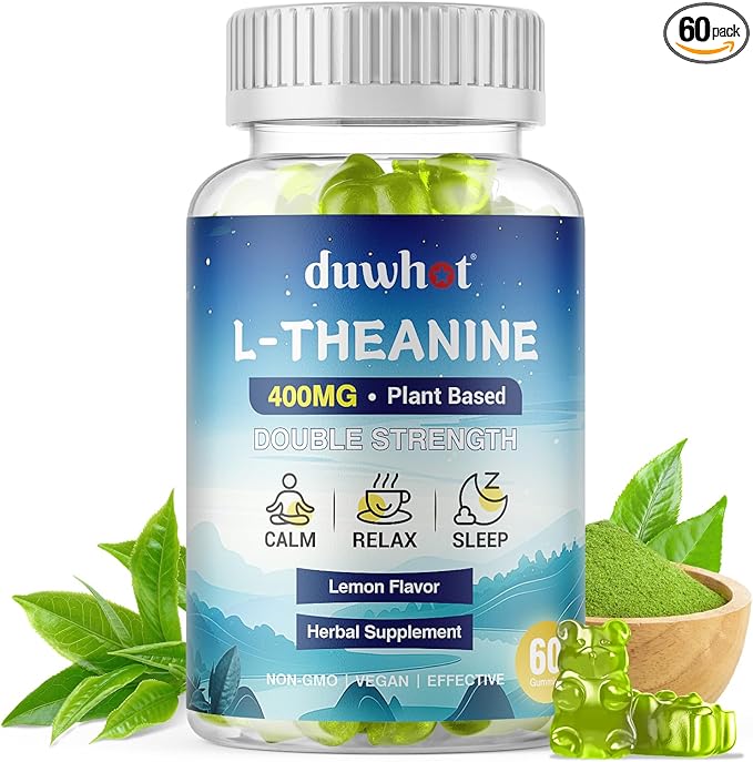 l theanine Gummy, l-theanine 400mg Supplement for Adults & Kids, Organic l'theanine Chewable for Stress Relief, Focus and Relaxation, Vegan, 60 Gummies