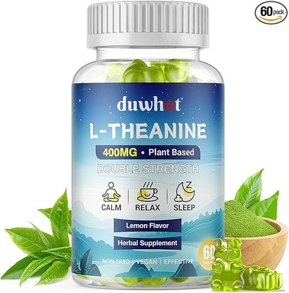 l theanine Gummy, l-theanine 400mg Supplement for Adults & Kids, Organic l'theanine Chewable for Stress Relief, Focus and Relaxation, Vegan, 60 Gummies