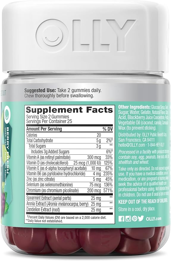 OLLY Flawless Complexion Gummy, Clear and Healthy Skin Support, Vitamins E, A, Zinc, Chewable Supplement, Berry - 50 Count (Pack of 1)