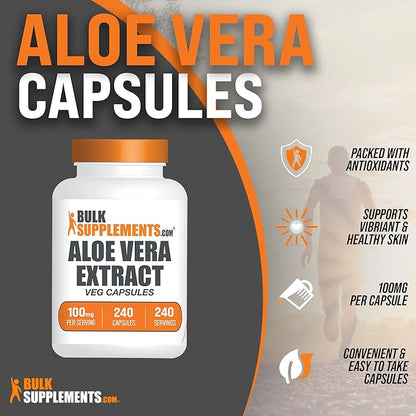 BulkSupplements.com Aloe Vera Capsules - Aloe Vera Extract, Aloe Vera Supplement - Herbal Supplement, Gluten Free, 1 Capsule per Serving, 240 Veg Capsules (Pack of 1)