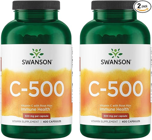 Swanson Vitamin C with Rose HIPS 500 Milligrams 400 Capsules (2 Pack)