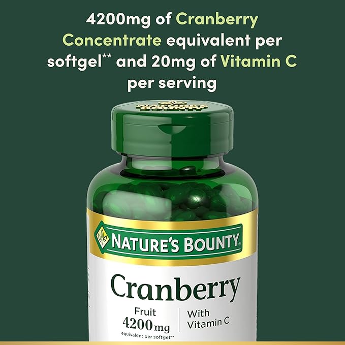 Nature's Bounty Cranberry Pills for Women Urinary Tract Health, Cranberry Supplements with Concentrate & Vitamin C, 250 Softgels (Pack of 1)