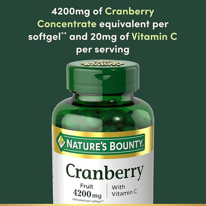 Nature's Bounty Cranberry Pills for Women Urinary Tract Health, Cranberry Supplements with Concentrate & Vitamin C, 250 Softgels (Pack of 1)