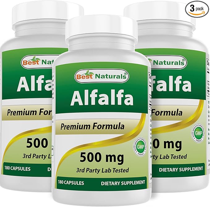 Best Naturals Alfalfa Green Super Food 500 mg 180 Capsules (180 Count (Pack of 3))