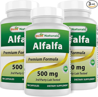 Best Naturals Alfalfa Green Super Food 500 mg 180 Capsules (180 Count (Pack of 3))