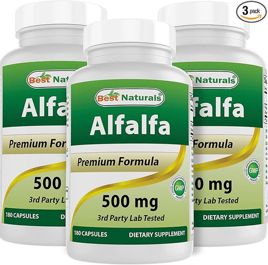 Best Naturals Alfalfa Green Super Food 500 mg 180 Capsules (180 Count (Pack of 3))