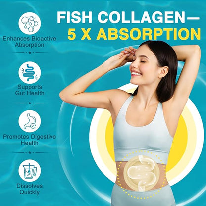Marine Collagen Peptides Powder with MSM + GC, Multi Type I & III Collagen with Hyaluronic Acid, Vitamin C & E for Skin, Hair & Nails, Wild-Caught Fish, 50 Servings
