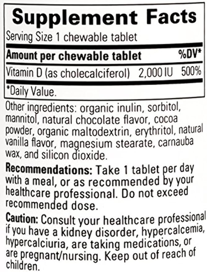 Integrative Therapeutics Vitamin D3 50 mcg (2,000 IU) - Immune System and Bone Health Support Supplement* - Gluten Free - Dairy Free - Chocolate Flavored - 120 Chewable Tablets